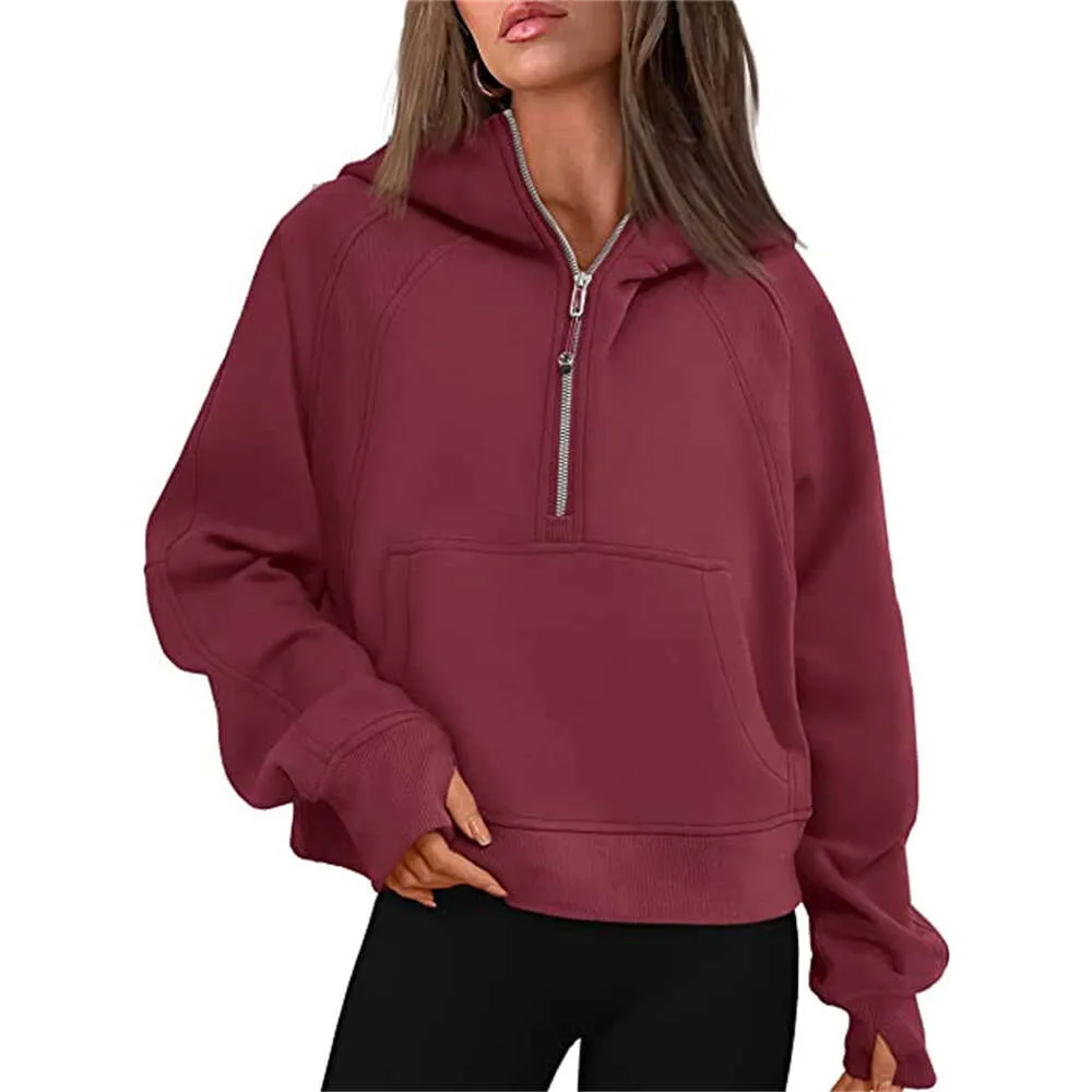 Scuba Yoga Outfits Hoodie Half Zip Womens Autumn Winter Sports Sweater Loose Gym Jacket Fiess Short Plush Coat Sweatshirt