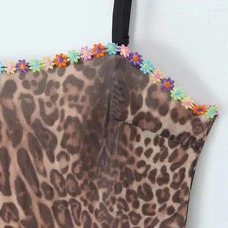 Casual Dresses Leopard Print Flower Slip Party Dress Women Sexy Hip Package Sleeveless A-line Female 2024 Summer Slim Lady Robe