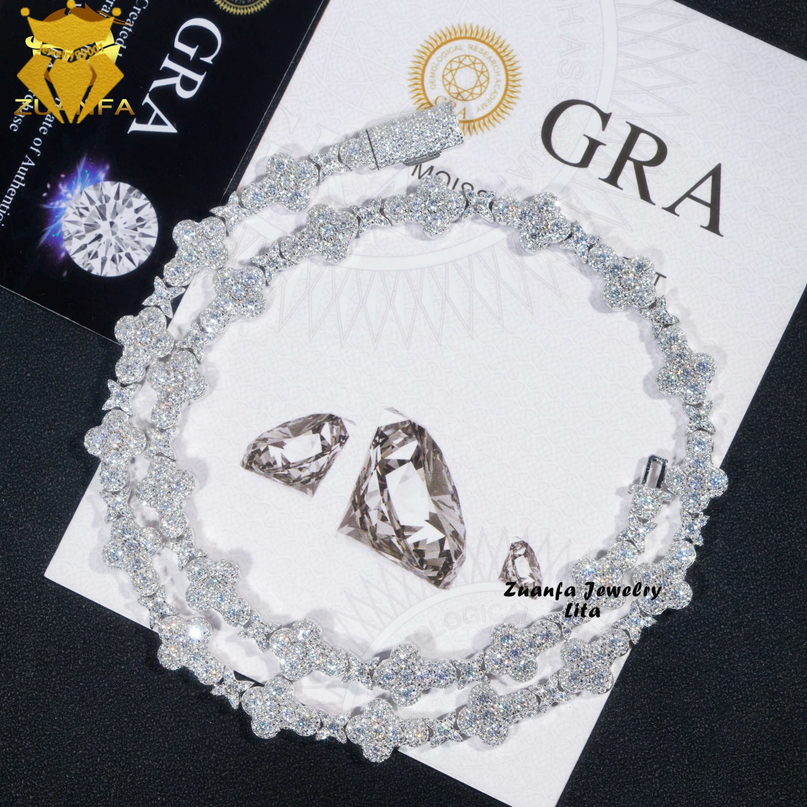moissanite chain necklace Tennis Necklace Moissanite Diamond Sterling Sier 10mm Cross Star Men and women Cuban Link Chain