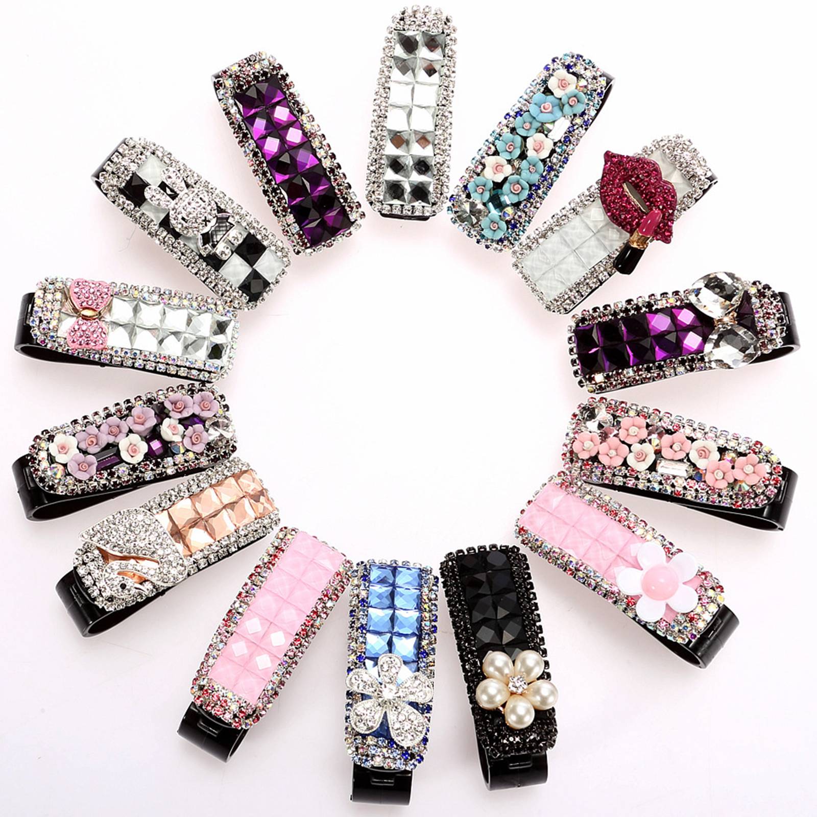 Dia Car Glasses Clip Plastic Auto Multifunctional Bling Rhinestone Sunglasses Ticket Bill Card Holder Clip Case f3321