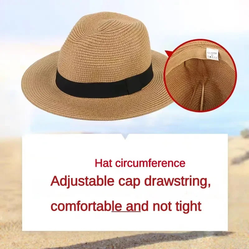 Male Foldable Big Head Straw Hat Panama Summer Outdoors Cowboy Hat Sandy Beach Sun Hats Man Plus Size Fedora Hat 57CM 60CM 64CM 240528