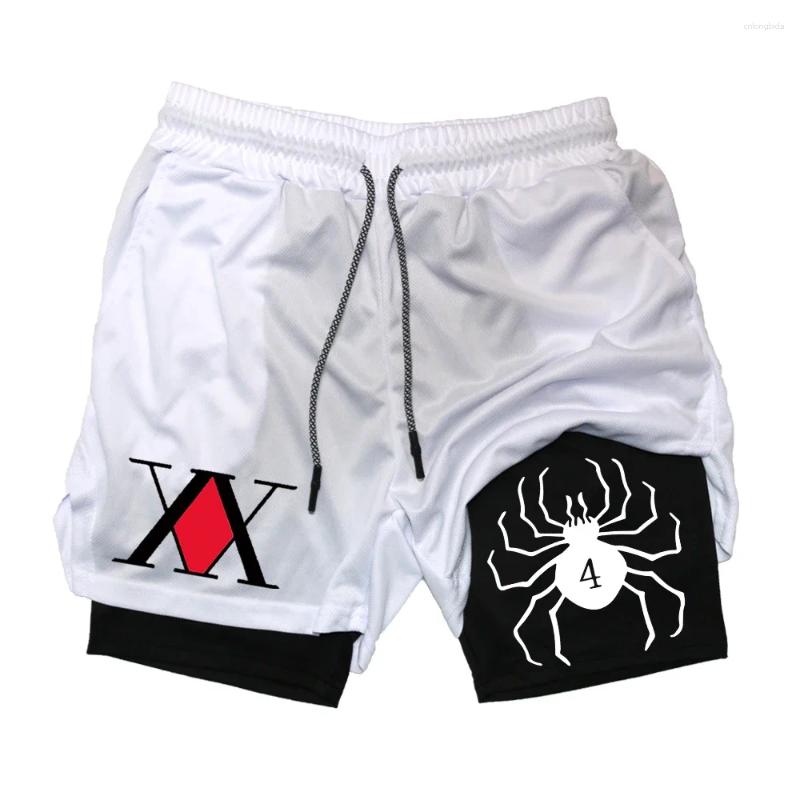 Mens Shorts Anime x Gym Bilayer 2-in-1 Breathable Quick-drying Absorb Sweat Sports Short Jogging Pants