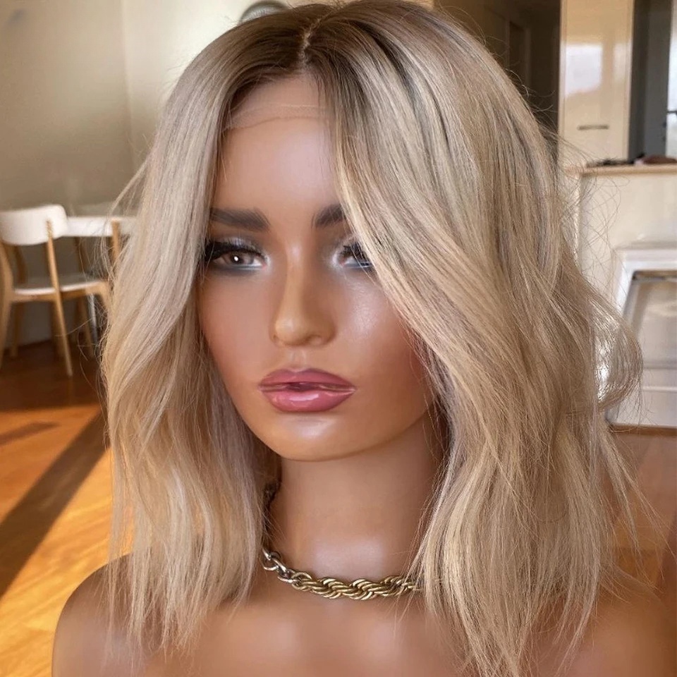 Free shipping Brazilian Body Wave Frontal Short blonde 13x4 Lace Front Human Hair Wigs For Women Ombre Closure Bob Wig Transparent Pre Plucked
