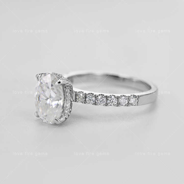 10k white gold moissanite rings jewelry women oval cut 2 carats D color VVS moissanite diamond wedding rings