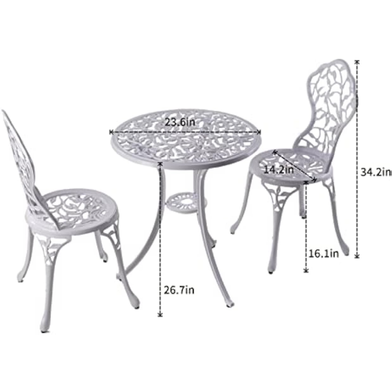 KAI LI Patio Bistro Sets 3 Piece cast Aluminum Patio Furniture Outdoor Garden Metal Rust Proof Tables and Chairs White bisrto