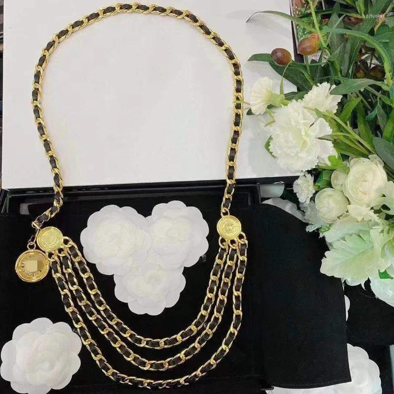 Belts Vintage Adjustable Gold Plated Belt Three Layer Waist Chain High-end Jewelry Luxury Dress Round Pendant Accessories