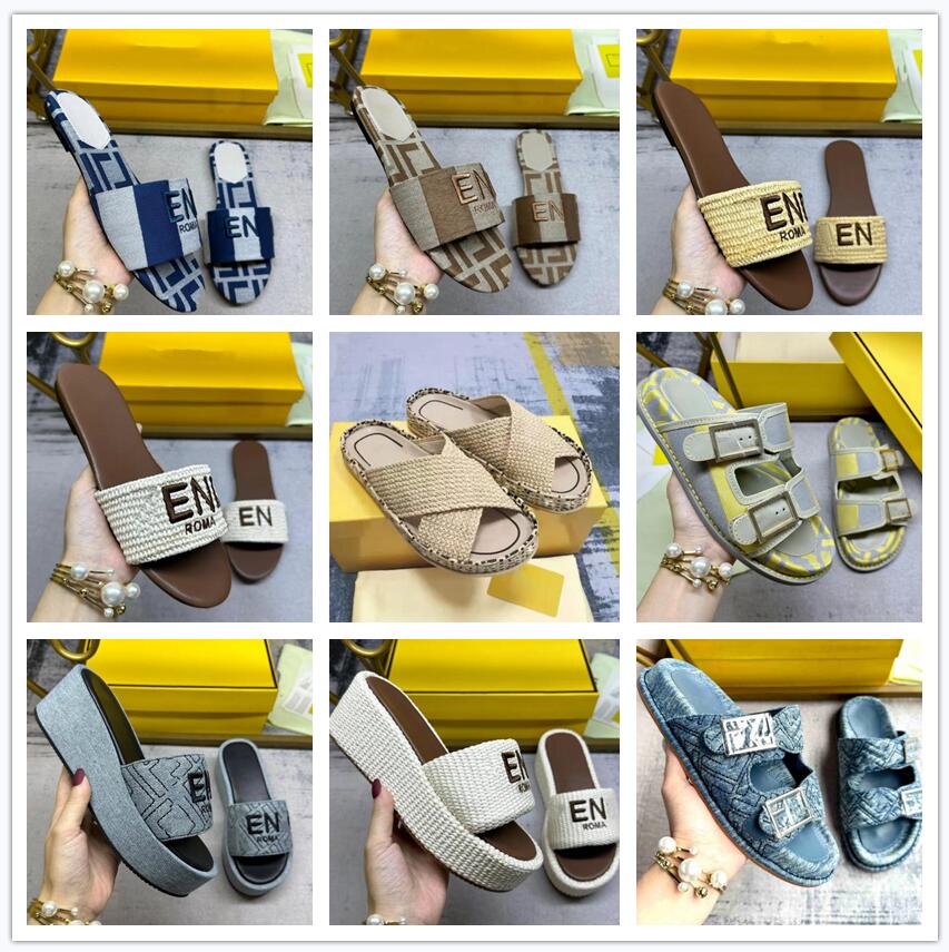 Premium Designer Denim Slippers with Embroidery Men Women's Double Button Sandals Summer Designer Shoes 26583 27649 27768