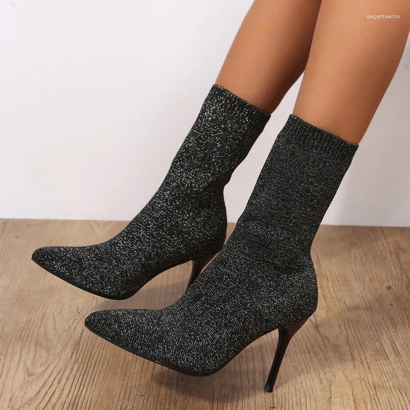 Boots Sexy Sock Knitting Stretch High Heels For Women Fashion Shoes 2024 Spring Autumn Ankle Female Size 42