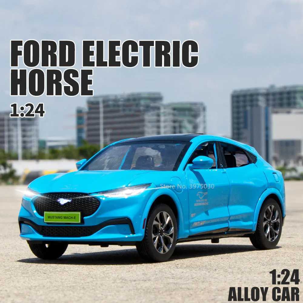 Diecast Model Cars 1/24 Ford Mustang Electric Horse Mach-E Sports Car Model Alloy Diecast New Energy Sound Light Model Vehicle Toys for Child Gifts
