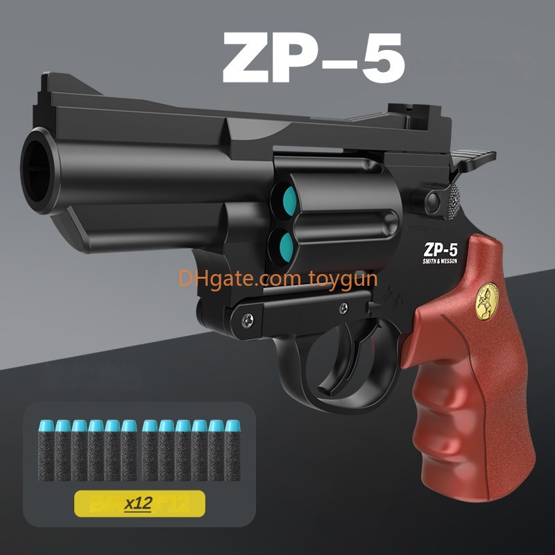ZP5 Revolver Soft Bullets Toy Gun Pistol Manual Continuous Firing Look Real Collection Fake Gun Outdoor Cs Pubg Game Prop Birthday Gifts for Boys Adul