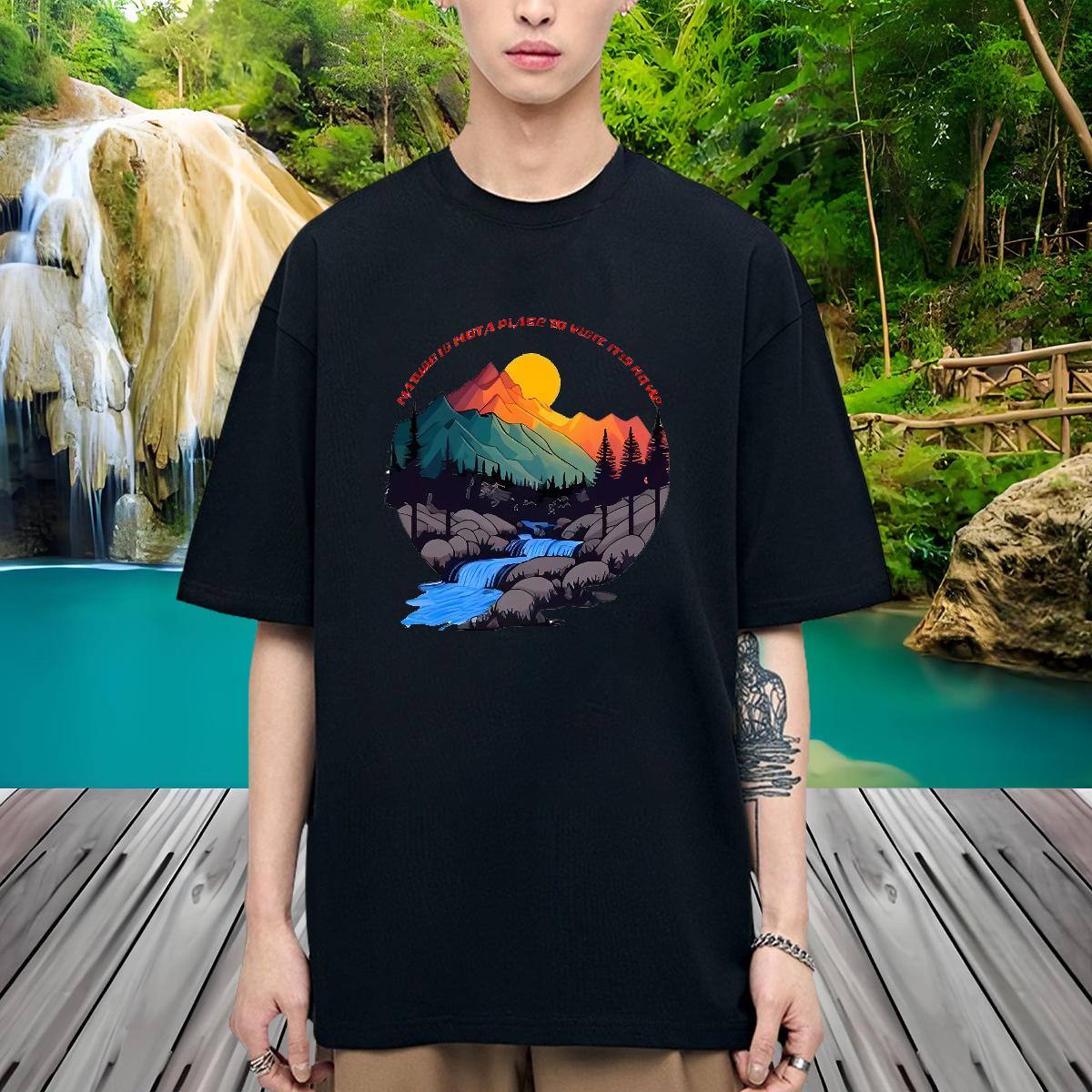 Popular Mens T Shirts Mountain Scenery Printing Cotton Breathable Hip Hop Street Mens Tshirts Oversized S-3XL DIY Customized Clothes