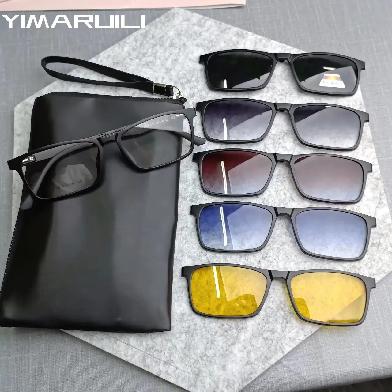 YIMARUILI 15 Fashion Magnetic Polarized Eyeglasses Square Driving Night Vision Optical Prescription Glasses Men And Women 12149 240528
