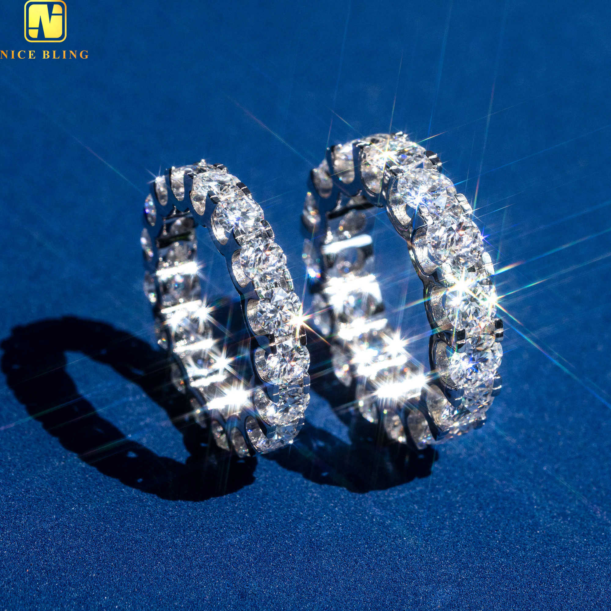 Sterg Sier S Men Gold Emerald Cut VVS Moissanite Dia Hip Hop Fine Jewelry Band Ring