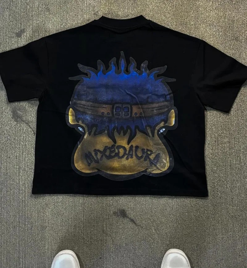 American Fashion Goth Big Head Cartoon Print Oversized T-Shirt Mens Y2K Street Hip-Hop Harajuku Loose Casual Couple Clothes 240529