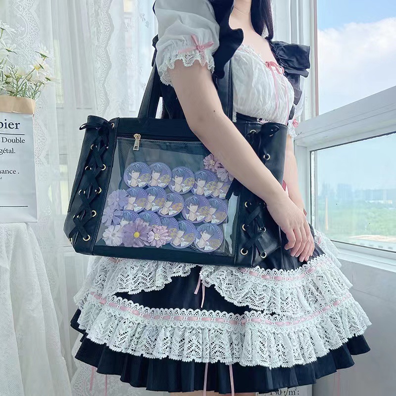 Inner Japanese jk ribbon ita bag large capacity bow wmen shoulder bag vintage y2k handbag diy itabag