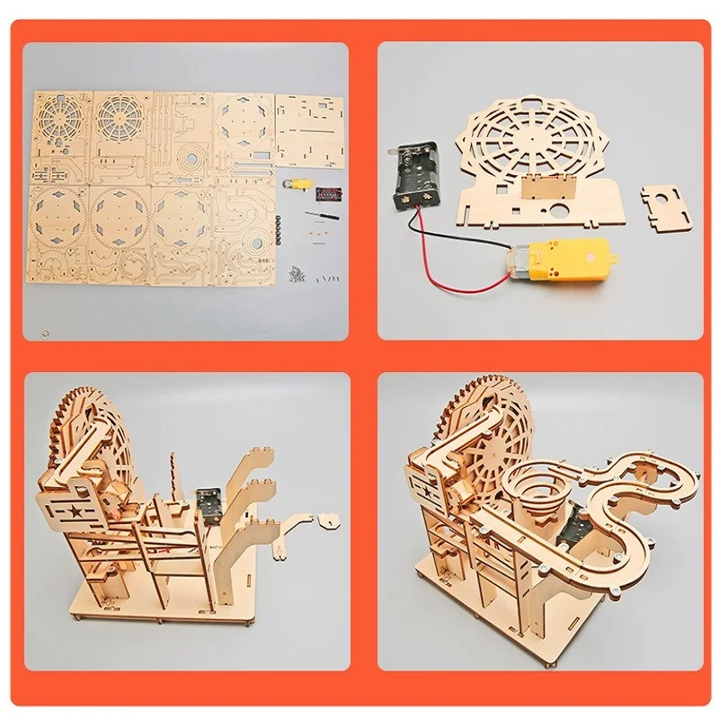 3D Wooden Puzzles Roller Coaster Marble Run Wood Kit Electric Driven Mechanical Model Building DIY Toy Gift For Adults And Kids