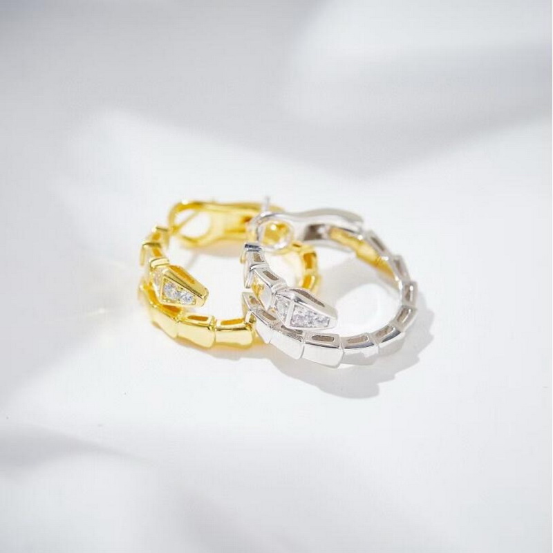 Designer Collection Style Stud Earrings Women Lady 925 Sterling Silver Inlay Cubic Zircon Plated Gold Color Snake Serpent Snakelike Shape High Quality