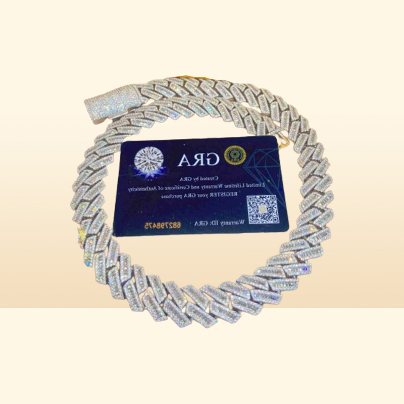 15mm 18mm 19mm Hip Hop Fine Jewelry Baguette Diamond Men Necklace Sterling Silver Fully Vvs Moissanite Luxury Cuban Link Chain