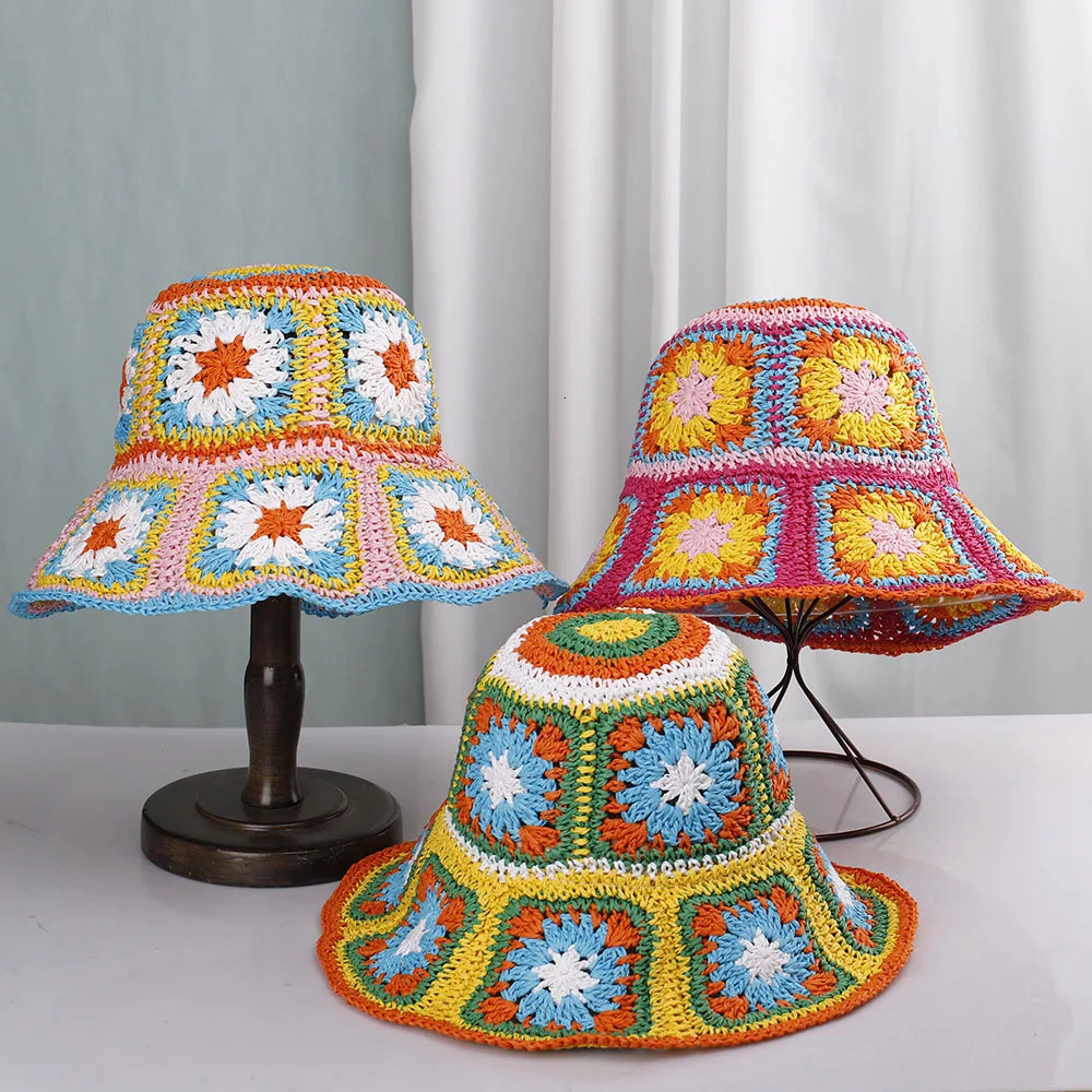Womens Straw Hats crochet hat bucket hat UV Protection Sun Visor beach hat Women Visors Ladies hat Women Summer hat Cap 240528