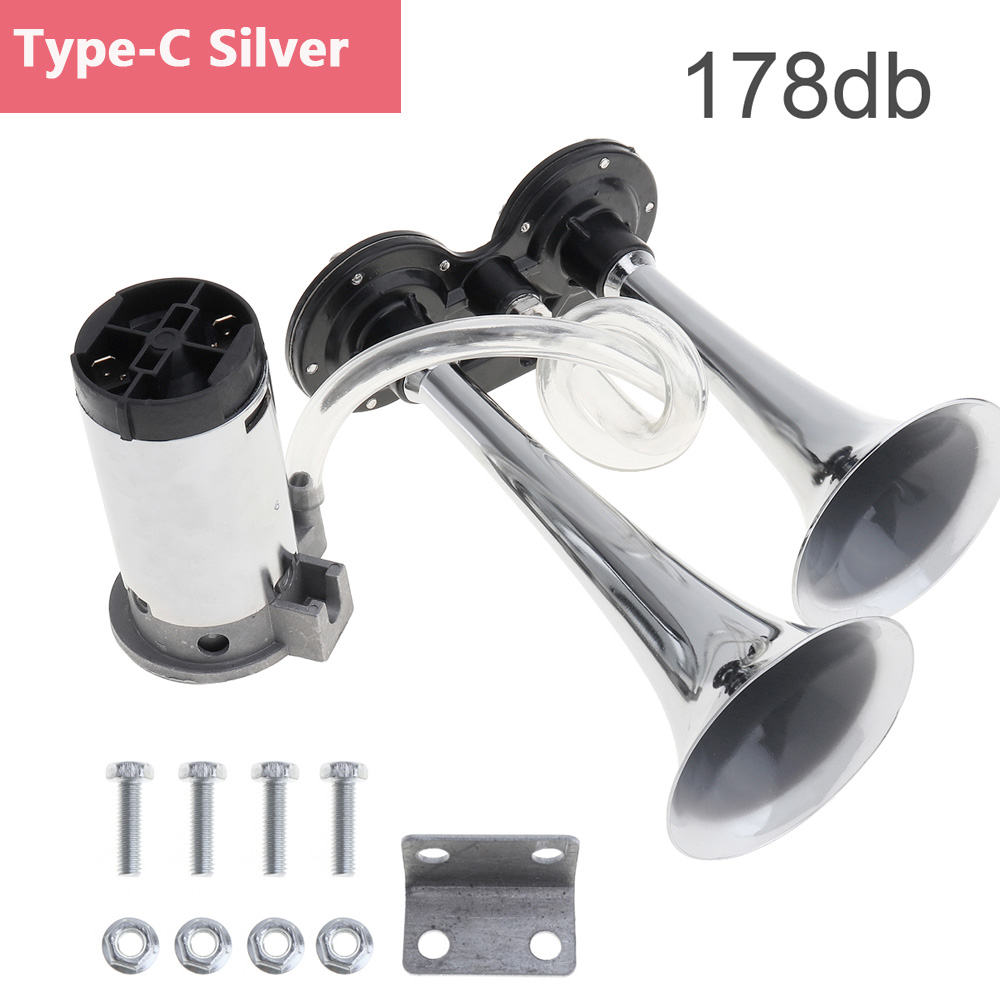 12V 178dB Super Loud Auto Car Dual Tone Air Horn Set with 12V Trumpet Compressor for Motorcycle Car Boat Truck Vehicle Car Horn 60669