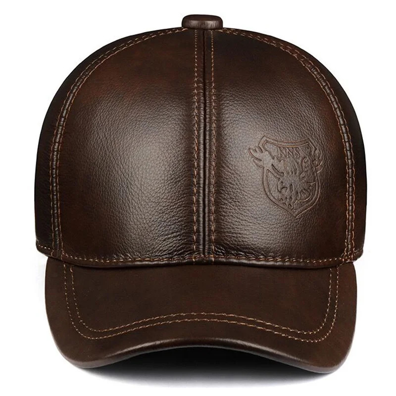 Spring/Winter Man Genuine Leather Baseball Caps Male Casual Cowhide Belt Ear Warm 56-60 Adjustable Sprot Flight Hats 240529