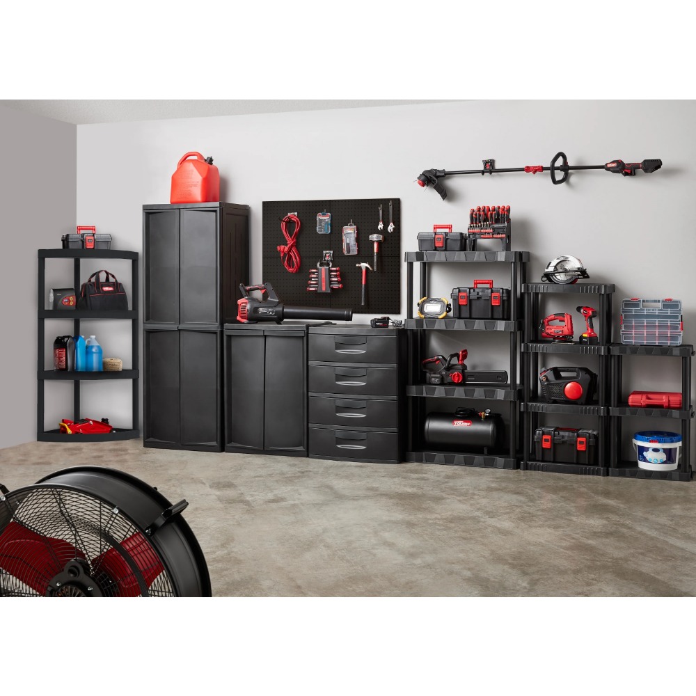Plastic Garage Cabinet 2 Shelf, Black Finish, Living Room Storage Cabinet Perfect for Office, Living Room, Den and More