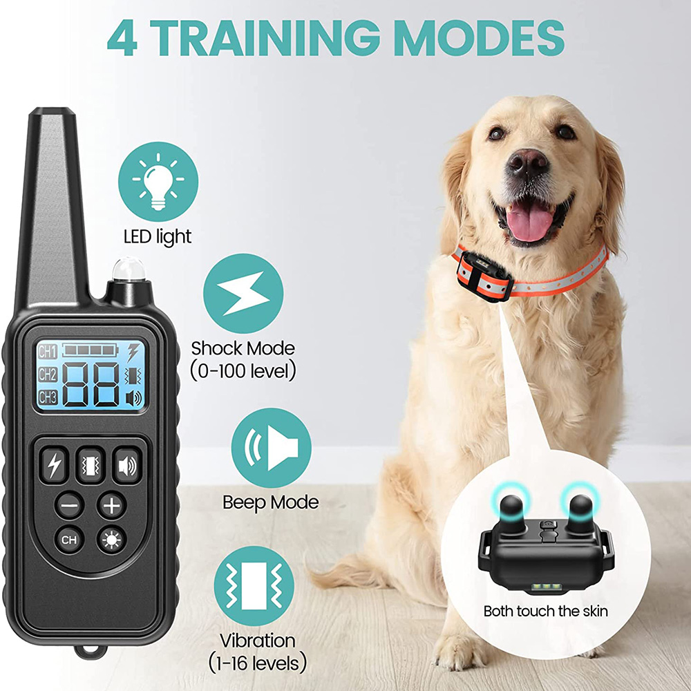 Electric Dog Training Collar Detachable Bark Rechargeable Anti Barking Shock Vibration Collar for All Dogs Pet with Clicker