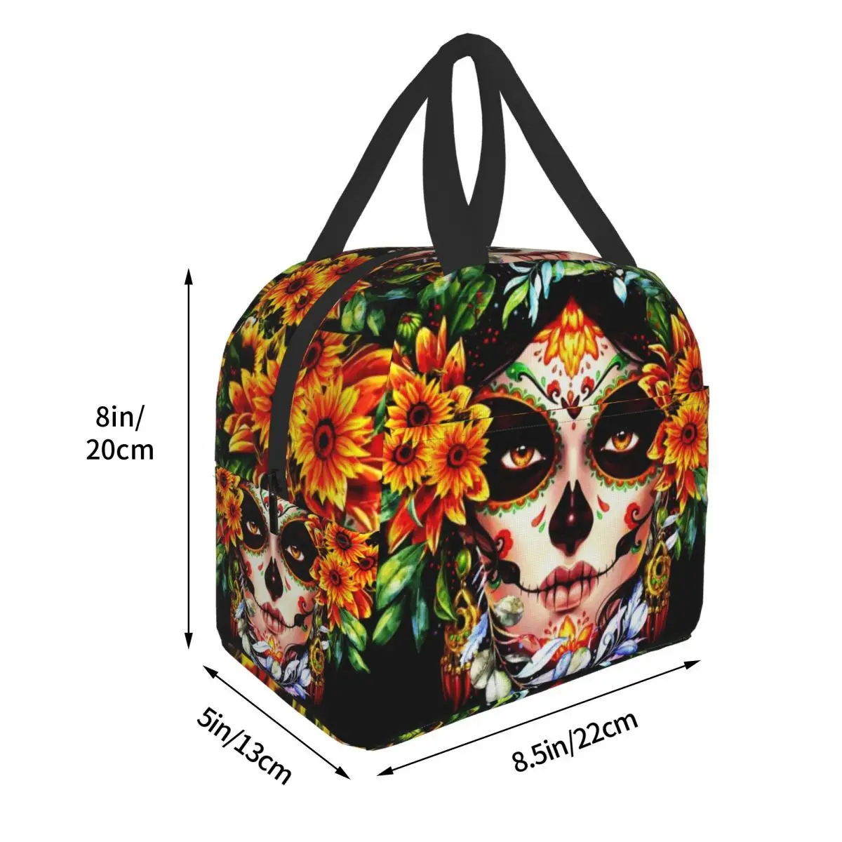 Skull Halloween Sugar Catrina Insulated Lunch Bag for Women Kids School Food Day Of The Dead Cooler Thermal Portable Lunch Box smile