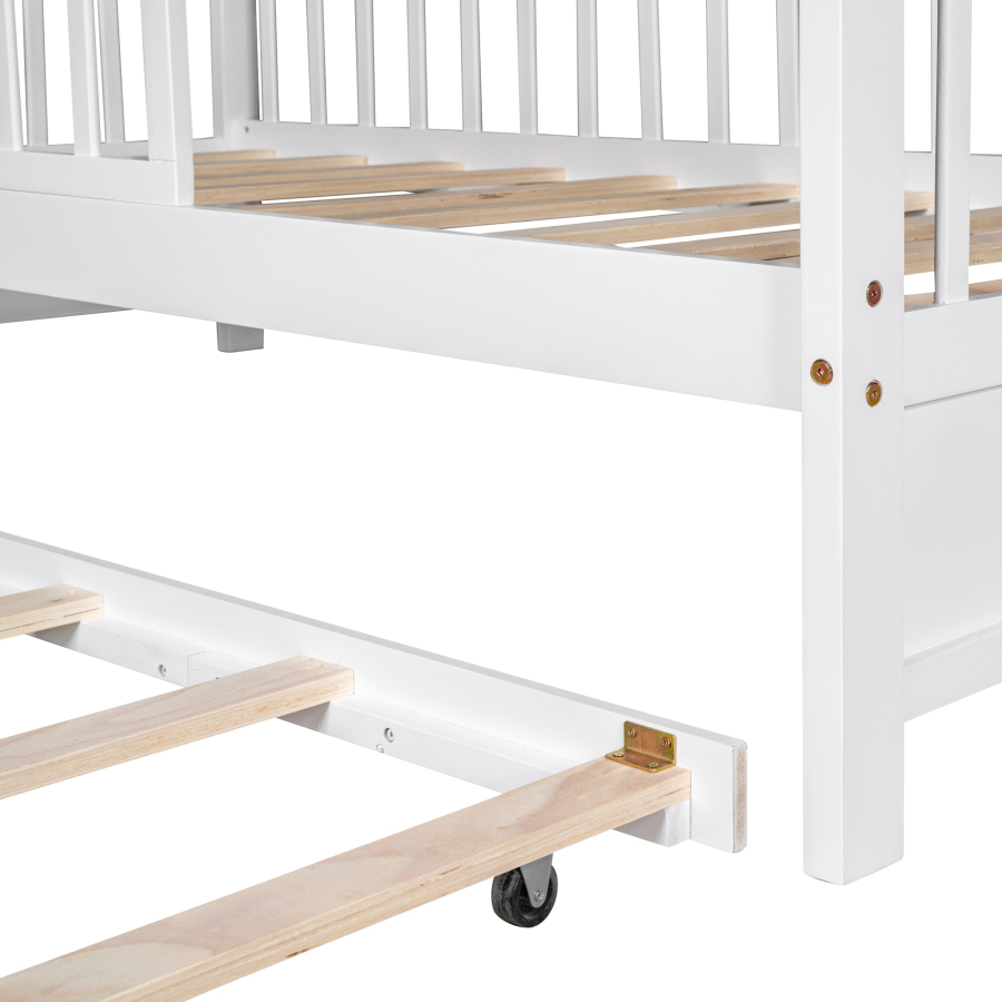 Wooden Twin Size House Bed with Trundle,Kids Bed with Shelf