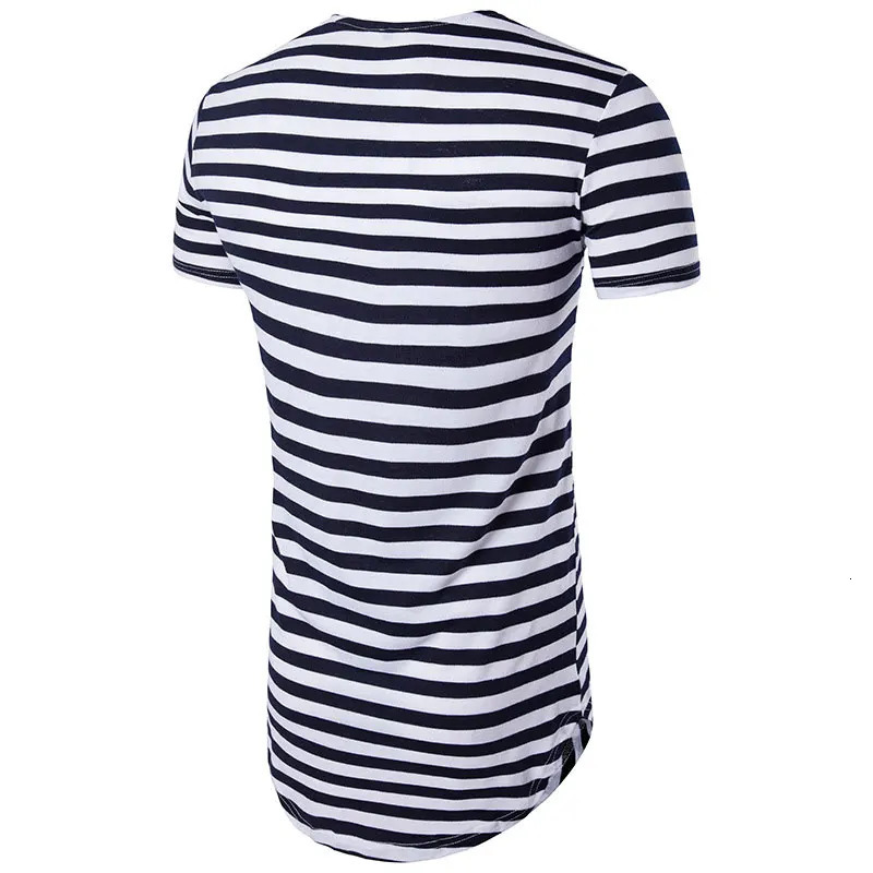 Striped Longline Shirt Men Summer Short Sleeve Extra Long Mens T Shirts Hip Hop Hi Street Tops Tees Camisetas Hombre 240527