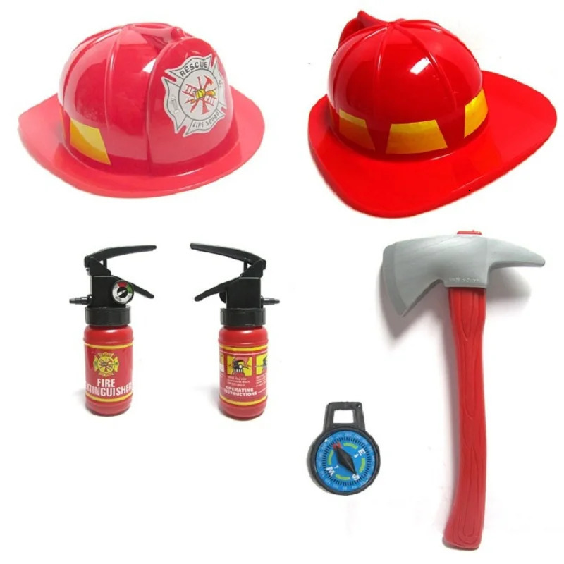 Kids Firefighter Cosplay Little Fireman Firemen Costume For Boy Child Halloween Carnival Party Red Fire Drill Costumes Hat Kit 240528