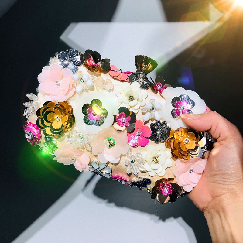Womens Evening Clutch Bags Retro Colorful Floral Handbag Beaded Handbag Metal Chain Purses Wedding Party Prom Bag