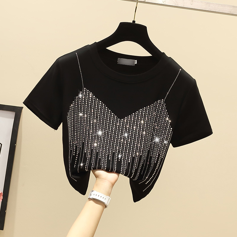 women designer clothes designer t shirt tshirt Crew Neck Diamond Short sleeve Rhinestone Polka Dot Cute Loose Breathable Kawaii size S-XL designer shi
