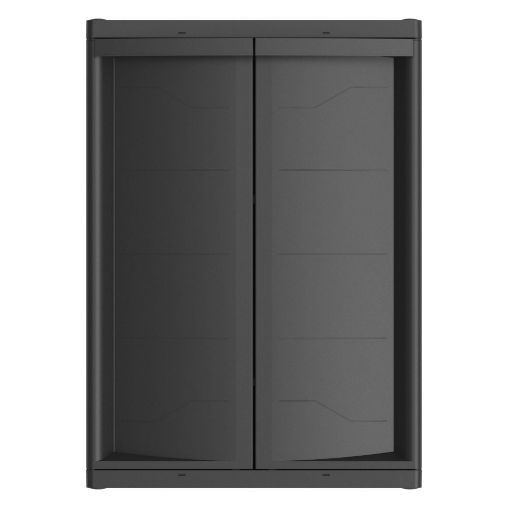 Plastic Garage Cabinet 2 Shelf, Black Finish, Living Room Storage Cabinet Perfect for Office, Living Room, Den and More