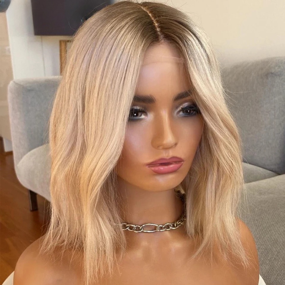 Free shipping Brazilian Body Wave Frontal Short blonde 13x4 Lace Front Human Hair Wigs For Women Ombre Closure Bob Wig Transparent Pre Plucked