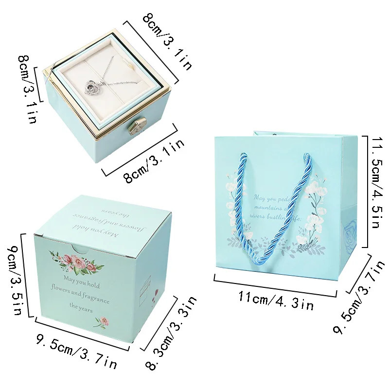 Rotation Rose Jewelry Gift Box Valentines Day Marriage Acrylic Ring Boxes Necklace Storage Rose Jewelry Display Rack 240528
