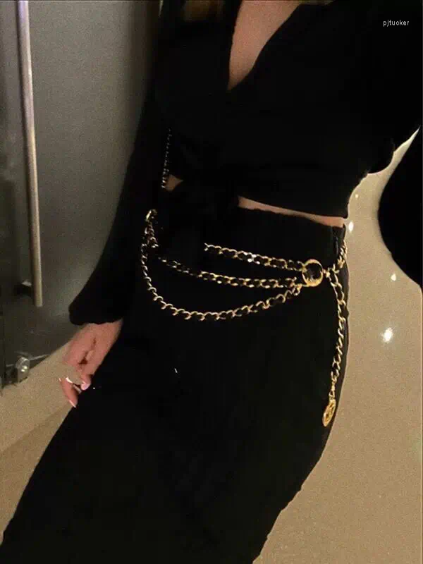 Belts Vintage Adjustable Gold Plated Belt Three Layer Waist Chain High-end Jewelry Luxury Dress Round Pendant Accessories