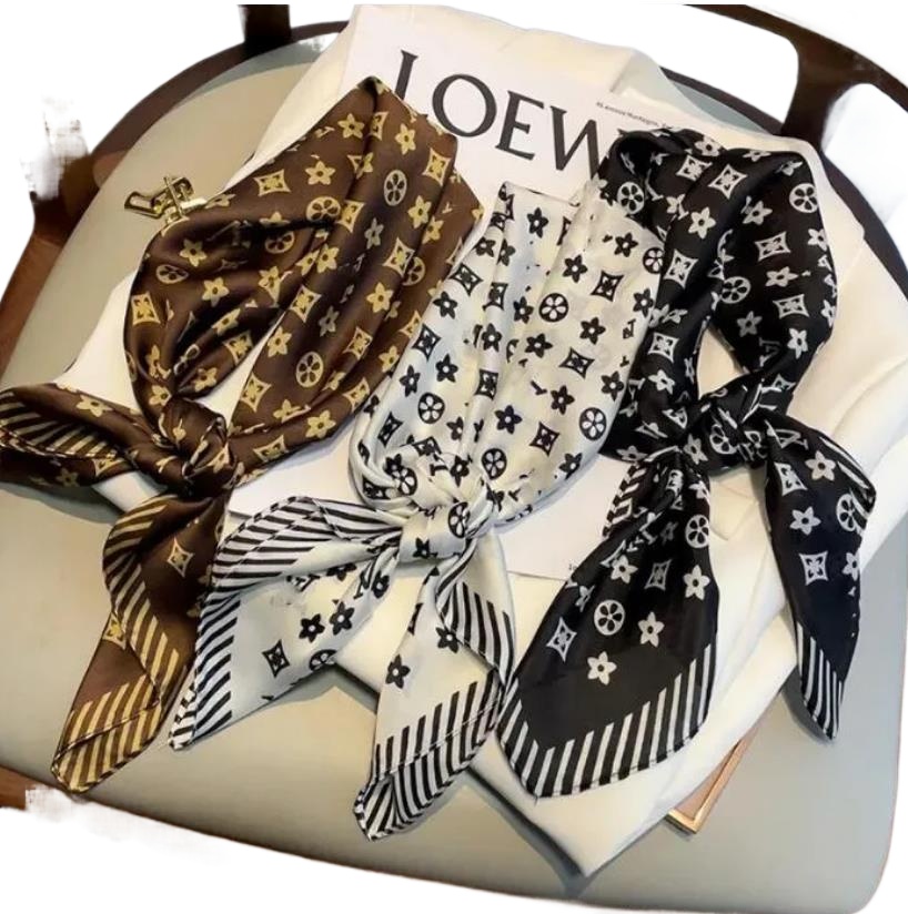 Presbyopia 70-70cm Designer Letters Print Floral Silk Scarf Headband Women Long Handle Bag Scarves Paris Shoulder Tote Lage Ribbon Head Wraps