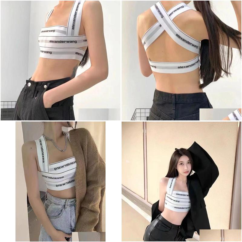 Women'S Tanks Camis Sexy Fashion Striped Letter Tie Corset Top Women Tight Sling Cross Cutout Street Party Y2K Clothes Crop Summer Dhmnu