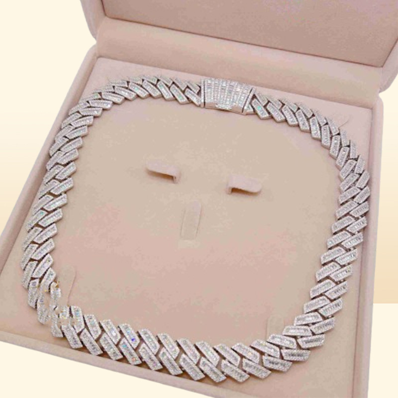15mm 18mm 19mm Hip Hop Fine Jewelry Baguette Diamond Men Necklace Sterling Silver Fully Vvs Moissanite Luxury Cuban Link Chain