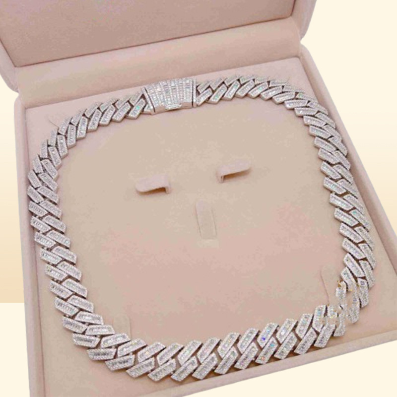 15mm 18mm 19mm Hip Hop Fine Jewelry Baguette Diamond Men Necklace Sterling Silver Fully Vvs Moissanite Luxury Cuban Link Chain