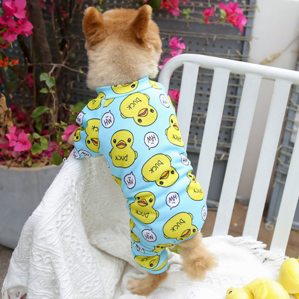 Dog Pajamas Jumpsuit Soft Lightweight Cotton Rompers for Small Dog Cat Puppy Indoor Clothes Yellow Duck Printed T Shirt for Pets