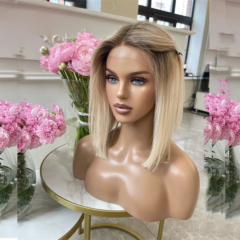 Wear And Go Glueless Wig Human Hair Ombre Highlight blonde Bob Wig Human Hair For Women 13X4 Straight Short Lace Closure Wigs Human Hair