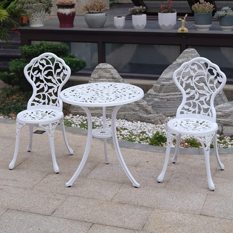 KAI LI Patio Bistro Sets 3 Piece cast Aluminum Patio Furniture Outdoor Garden Metal Rust Proof Tables and Chairs White bisrto