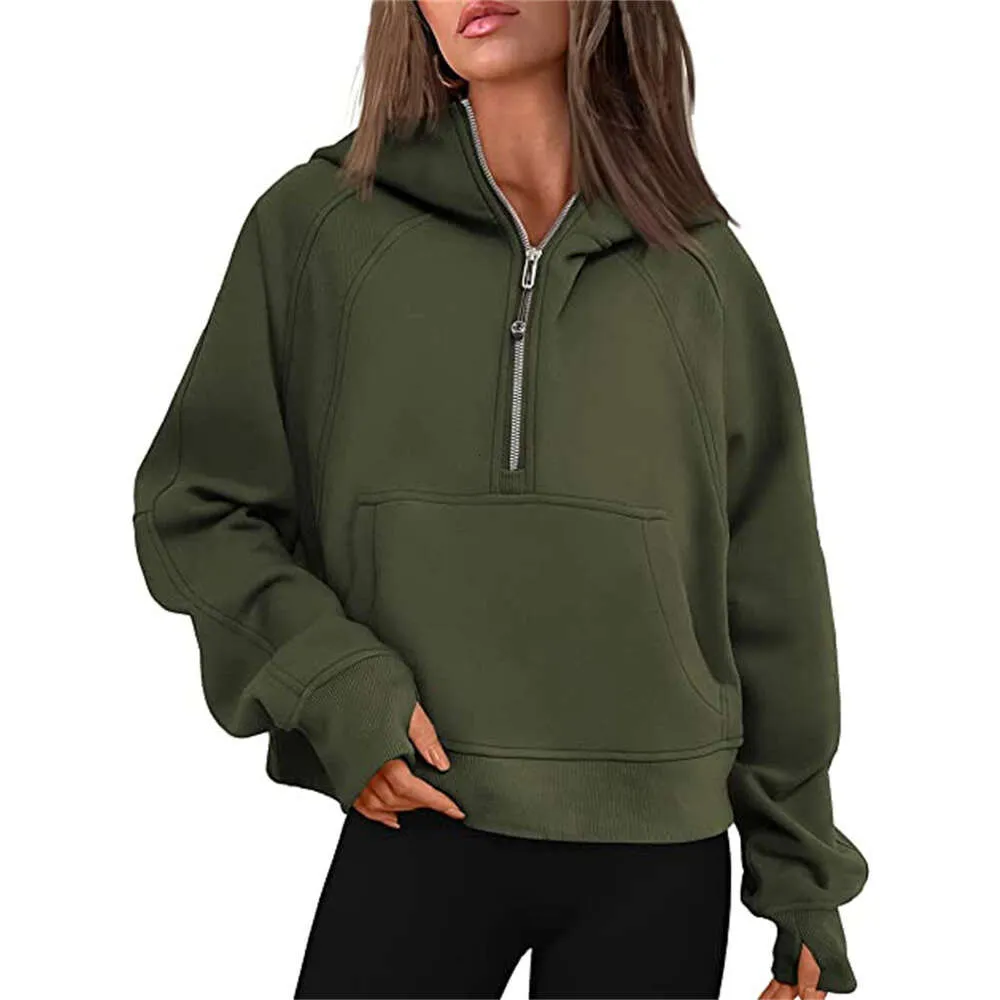 Scuba Yoga Outfits Hoodie Half Zip Womens Autumn Winter Sports Sweater Loose Gym Jacket Fiess Short Plush Coat Sweatshirt