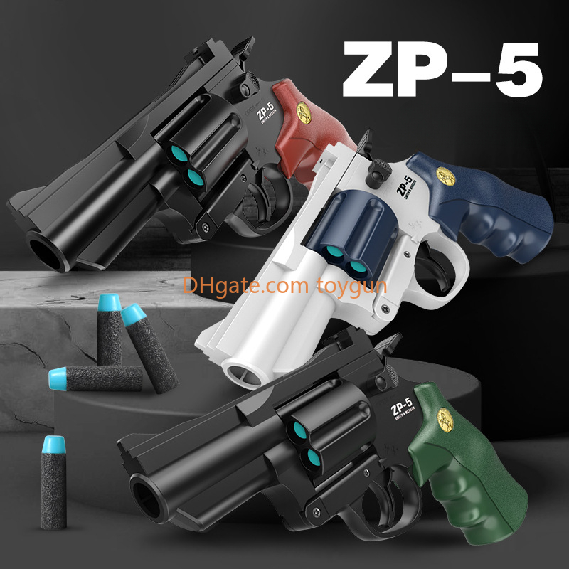 ZP5 Revolver Soft Bullets Toy Gun Pistol Manual Continuous Firing Look Real Collection Fake Gun Outdoor Cs Pubg Game Prop Birthday Gifts for Boys Adul