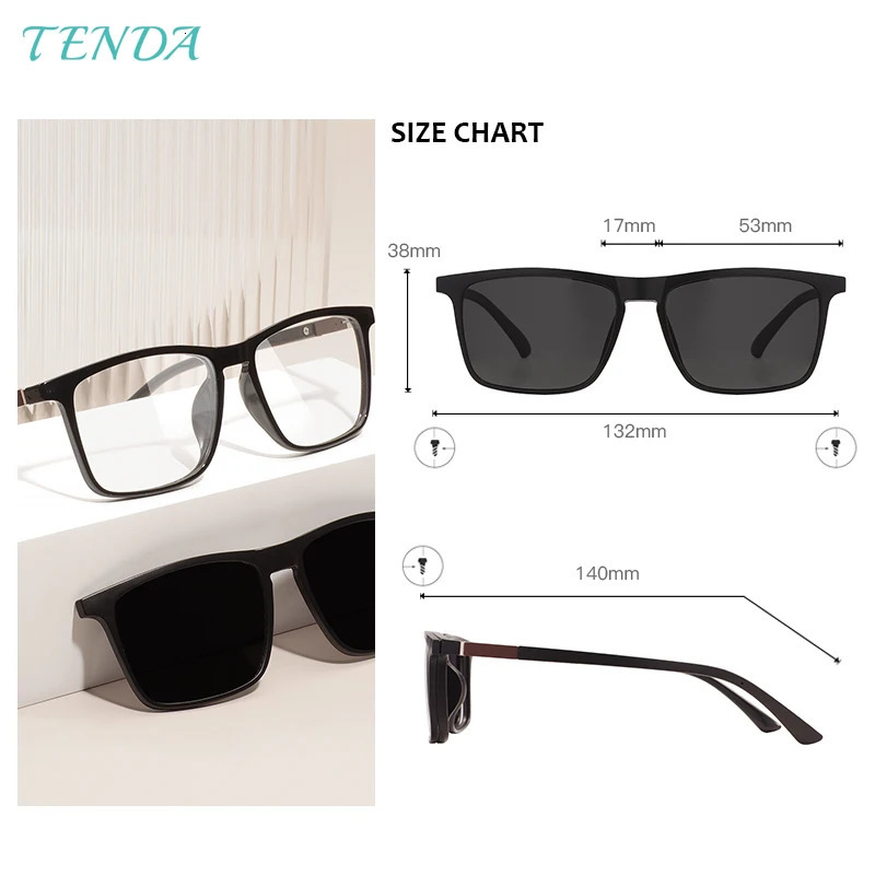 Men Square Polarized Clip On Sunglasses Fashion Lightweight Flexible TR90 Vintage Glasses Frames For Degree Lenses 240528