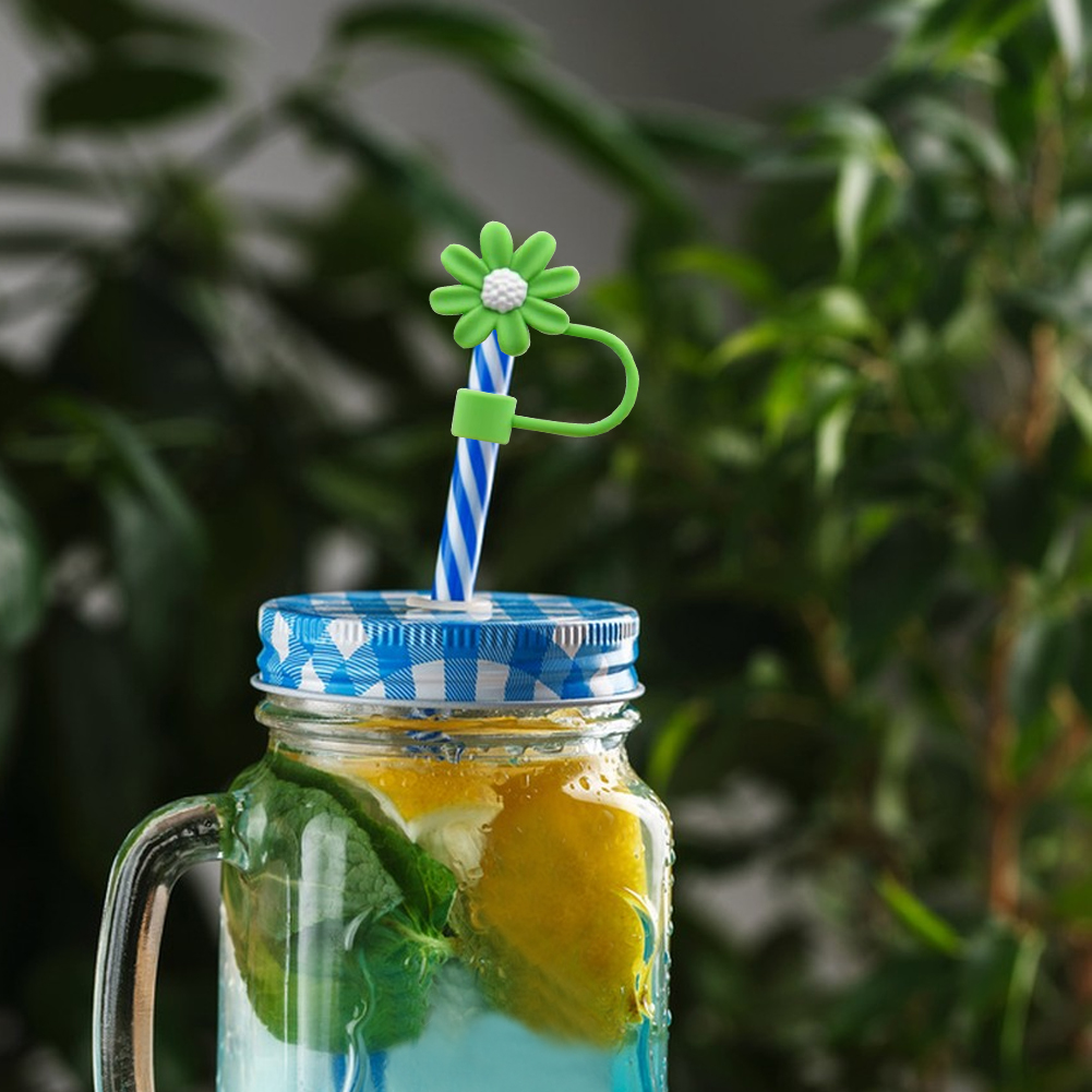 Straw Cover Cap For Stanley Cup Silicone Cute Flower Straw Topper Compatible with 30&40Oz Tumbler Dust-Proof Straw Caps