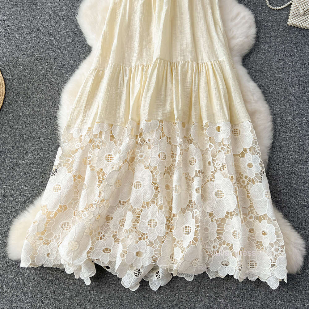 High end neck hanging holiday dress with a thousand gold style dress high-end light luxury niche embroidery hollowed out lace dress for women in summe