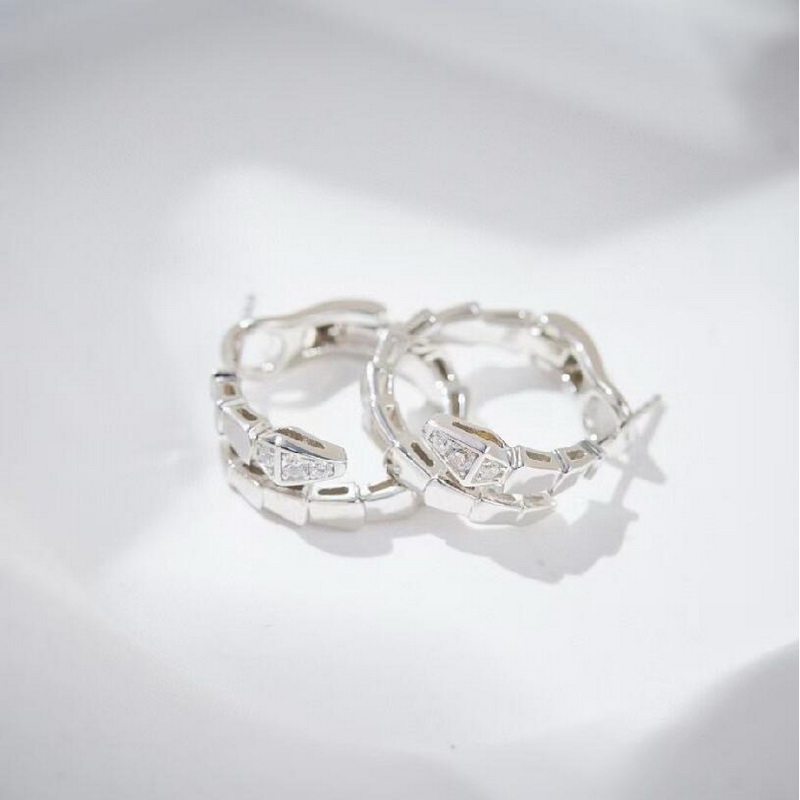 Designer Collection Style Stud Earrings Women Lady 925 Sterling Silver Inlay Cubic Zircon Plated Gold Color Snake Serpent Snakelike Shape High Quality